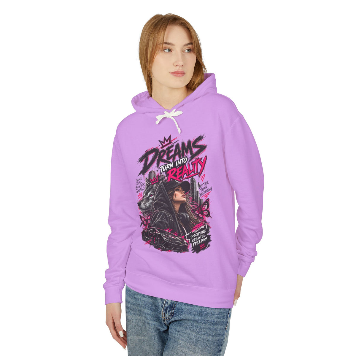 Hoodie — "Dreams Turn Into Reality" Graphic Pullover