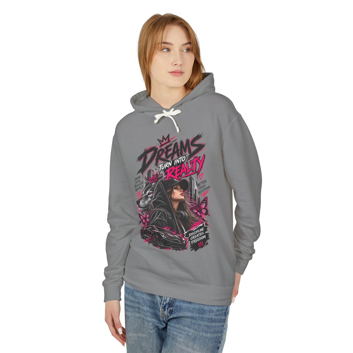 Hoodie — "Dreams Turn Into Reality" Graphic Pullover