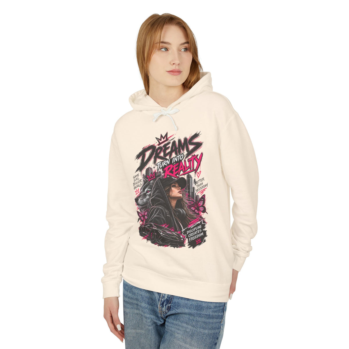 Hoodie — "Dreams Turn Into Reality" Graphic Pullover