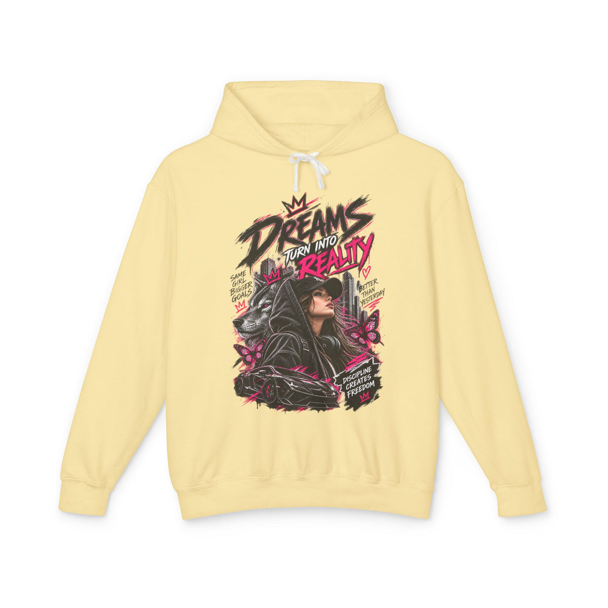 Hoodie — "Dreams Turn Into Reality" Graphic Pullover
