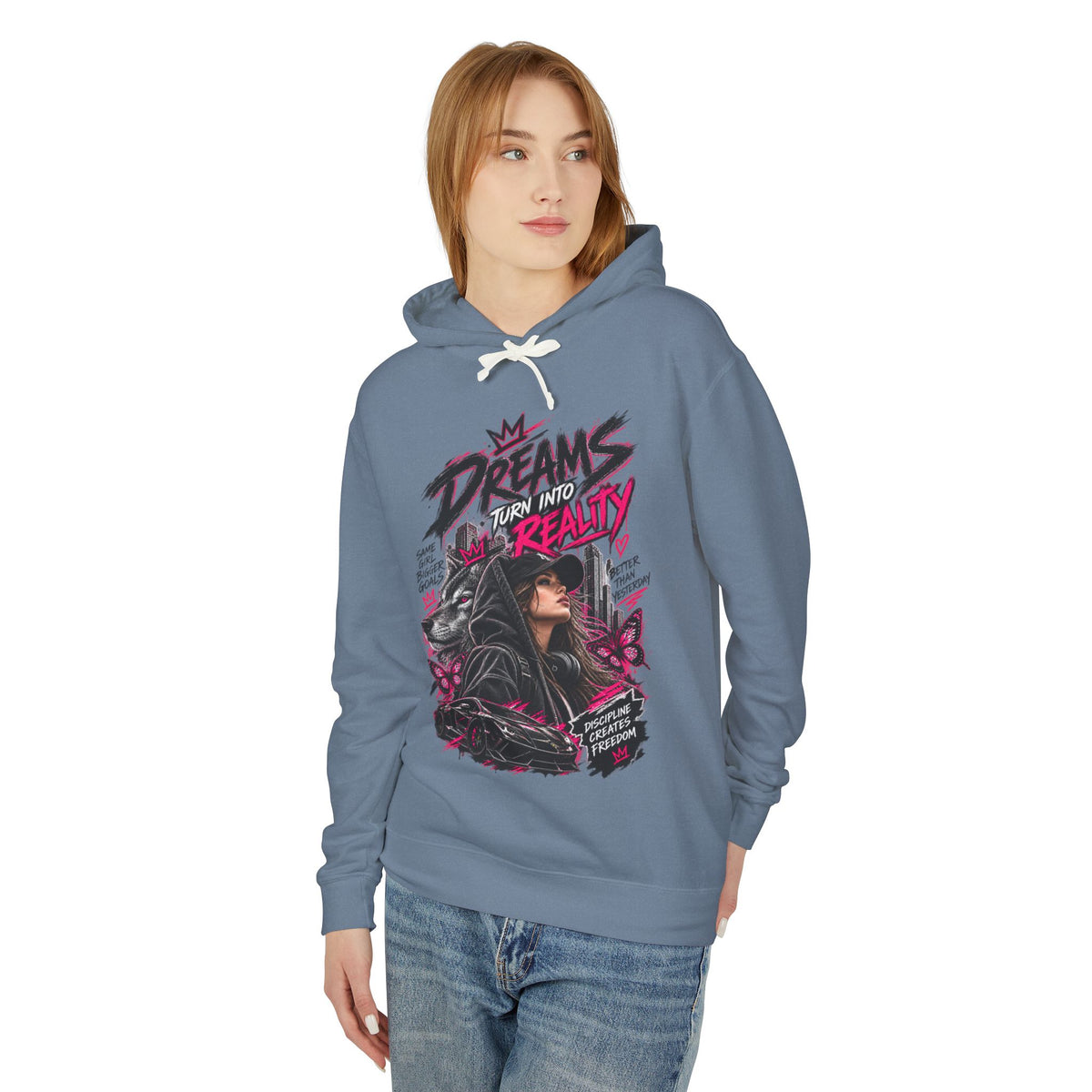 Hoodie — "Dreams Turn Into Reality" Graphic Pullover