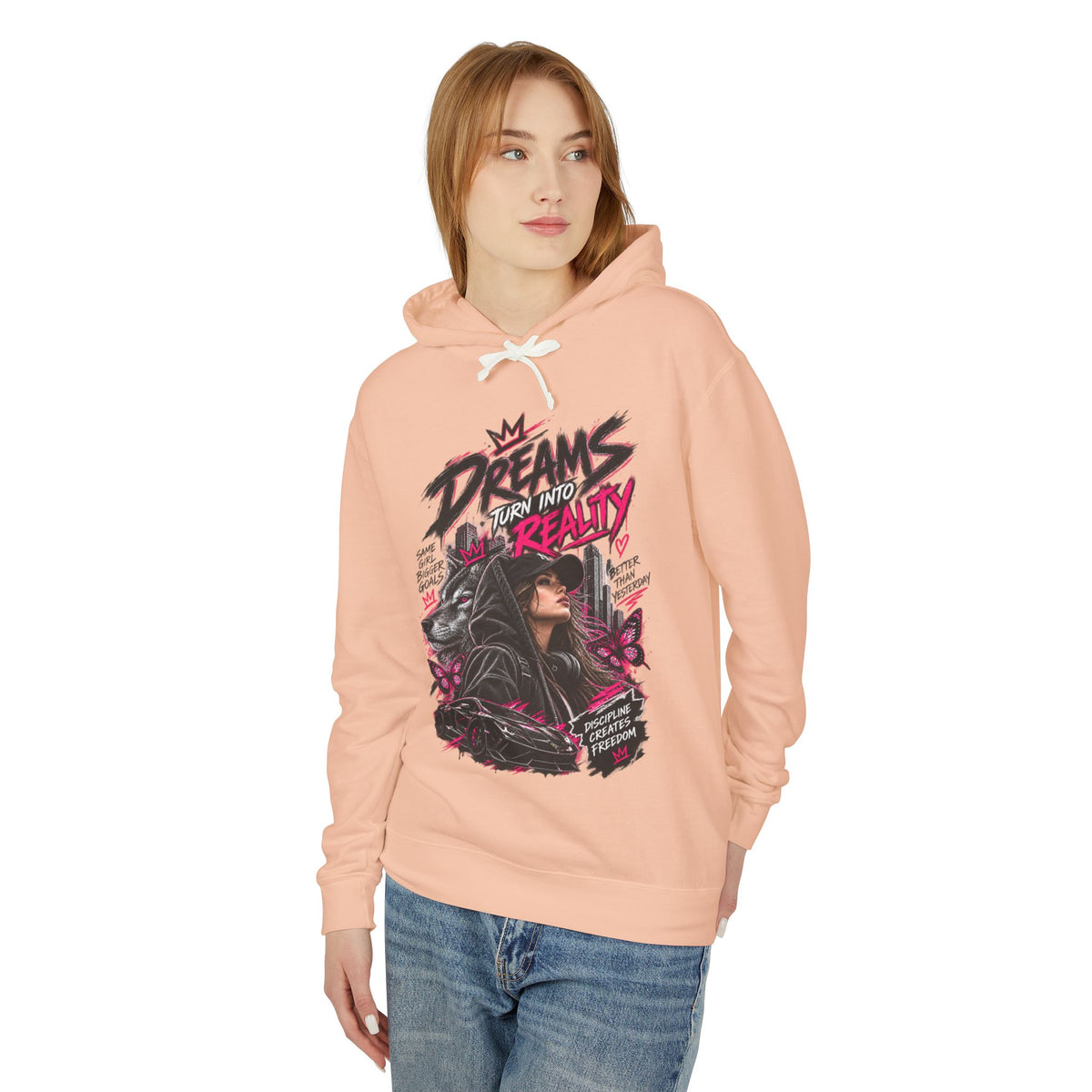 Hoodie — "Dreams Turn Into Reality" Graphic Pullover
