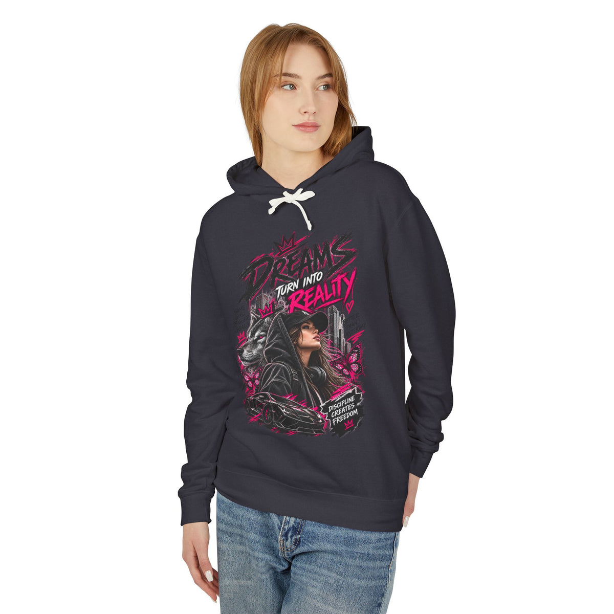 Hoodie — "Dreams Turn Into Reality" Graphic Pullover