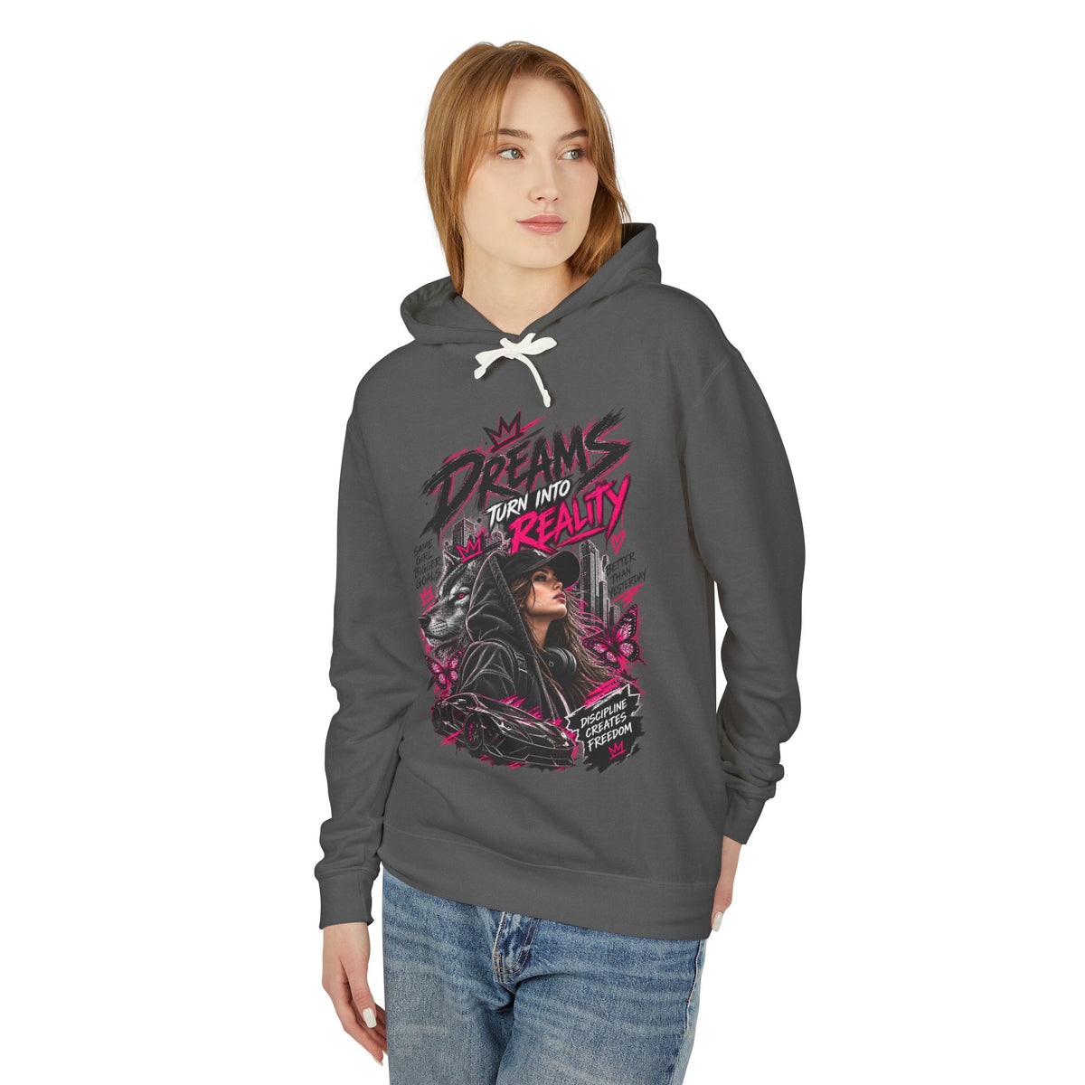 Hoodie — "Dreams Turn Into Reality" Graphic Pullover